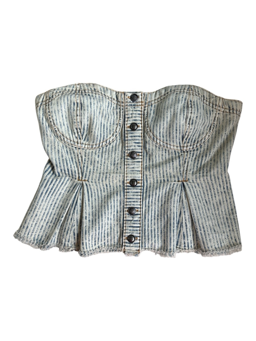 Pilcro Anthropologie Strapless Denim Top Womens XS Smocked Peplum Tube Summer
